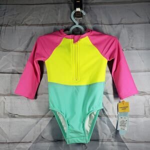 NWT Girls Cat & Jack 12 M Swimsuit, 3/4 zip, snaps & long sleeves